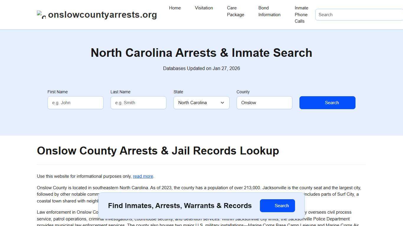 Onslow County, NC Arrests, Warrants, Police Records Search