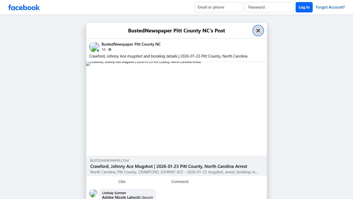 Crawford, Johnny Ace... - BustedNewspaper Pitt County NC Facebook